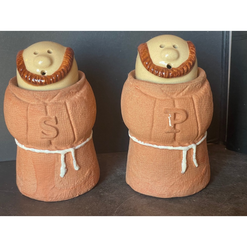 Enesco Monk Salt and Pepper Shakers Vintage 1978 Terracotta Brown Excellent Set